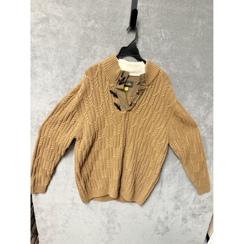 Cabelas Mens Tan Cable Knit Sherpa Lined Pullover Sweater XL TG